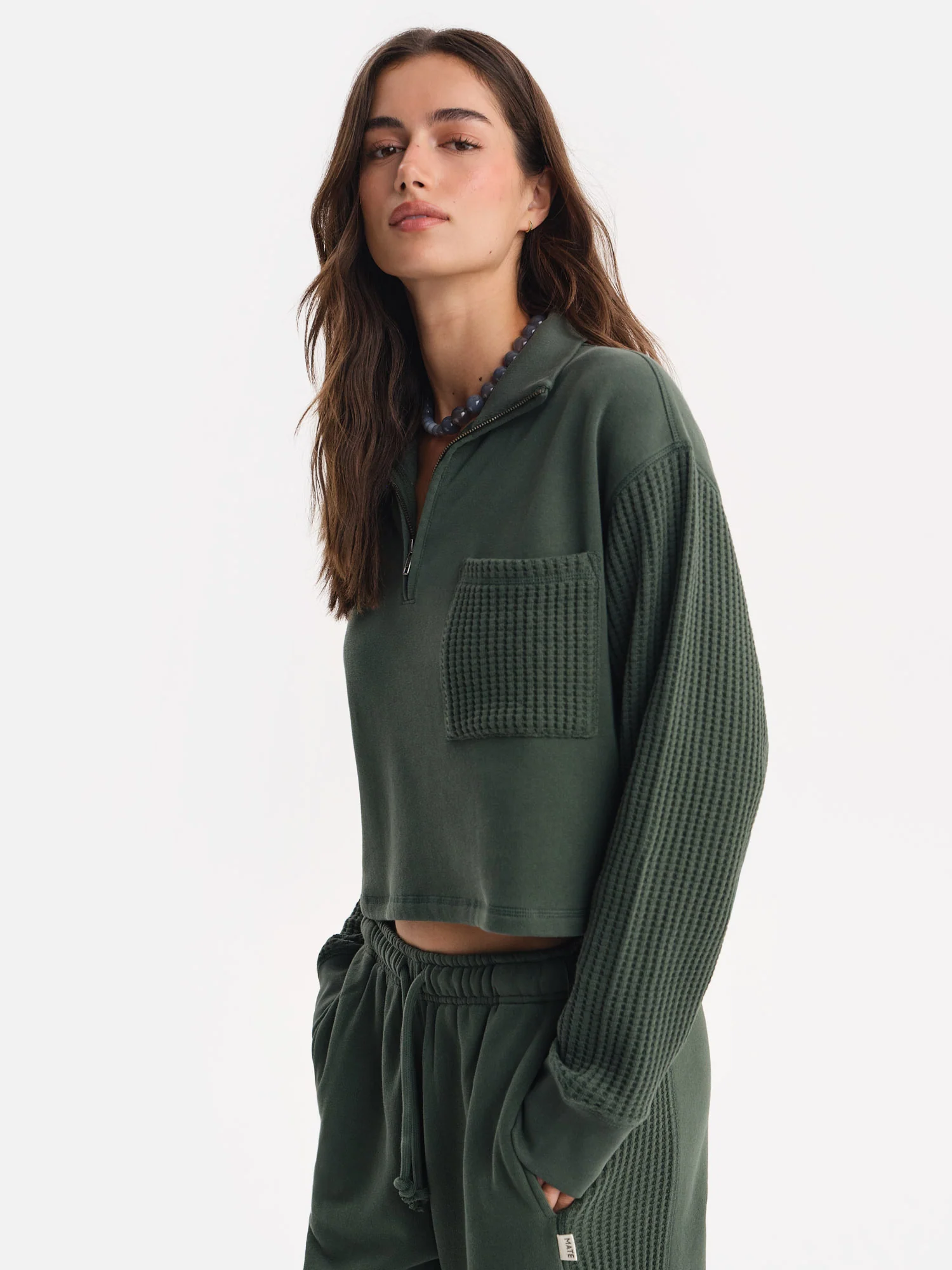 Organic Fleece and Waffle Cropped Half-Zip Sweatshirt 3