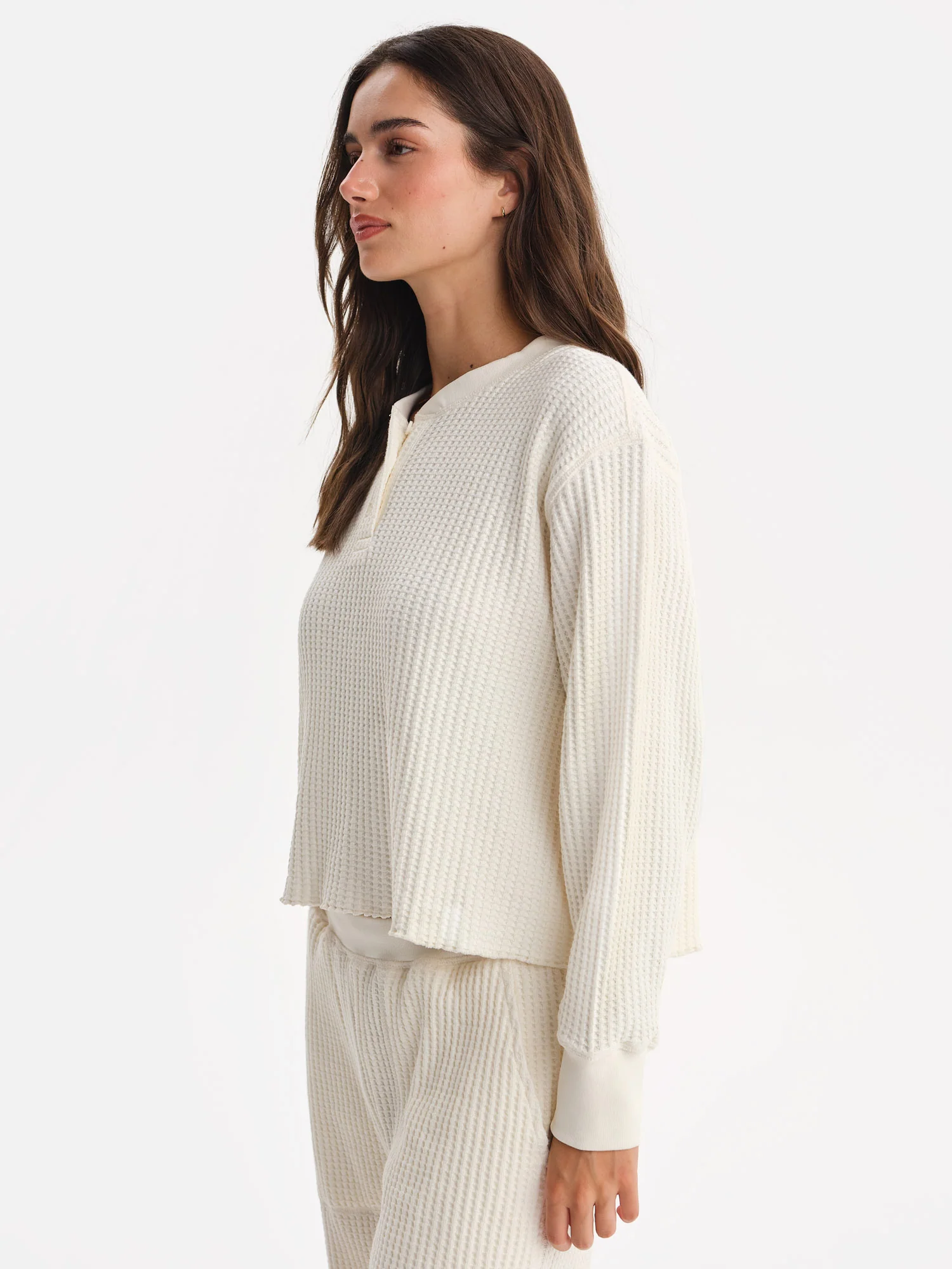 Organic Waffle Cropped Henley 3